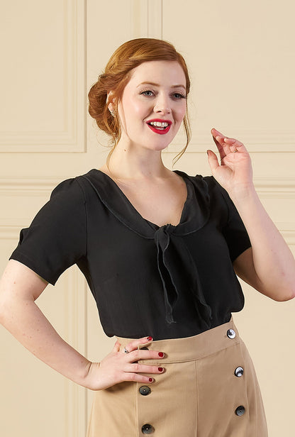1930s Shawl Blouse - Ebony Black