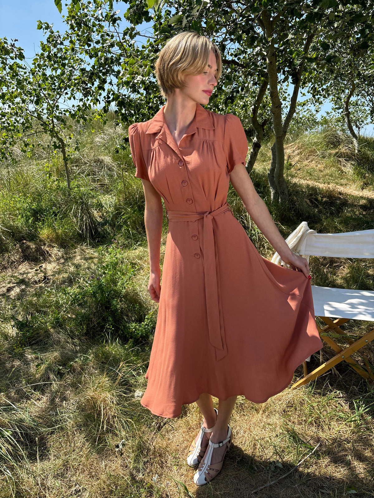 1940s Shirt-Waister Dress - Burnt Peach