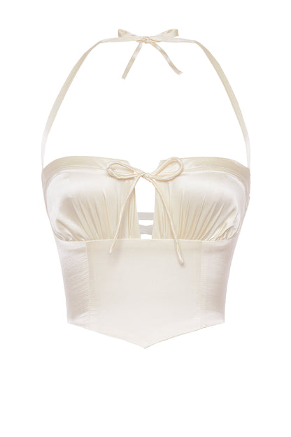 Aria Silk Satin Corset - Ivory