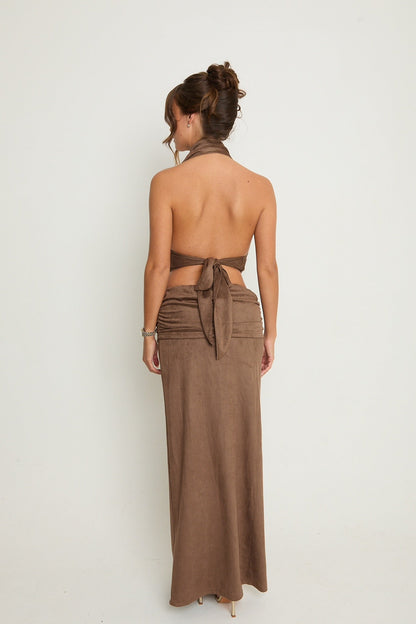 Poppy Suede Maxi Skirt | Brown