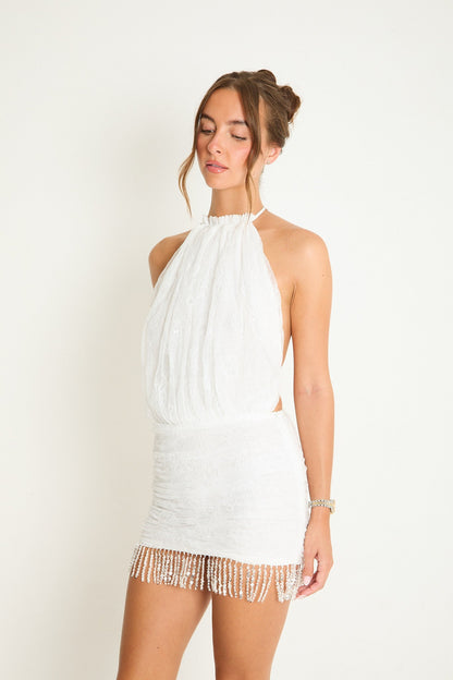 Cindy Lace Ruched Dress | White