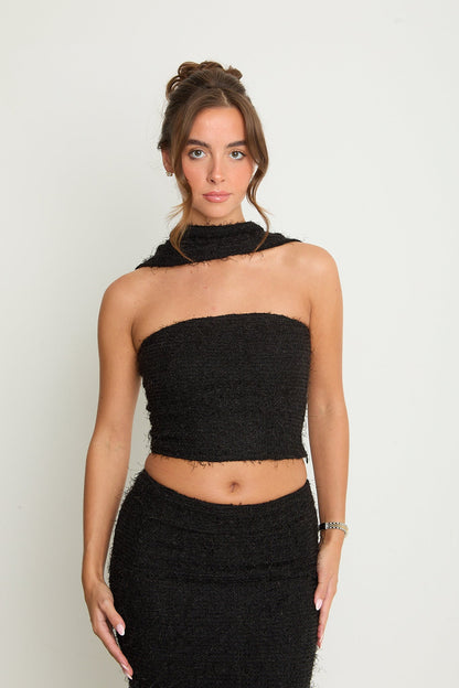 Claudia Fluffy Bandeau Top | Black