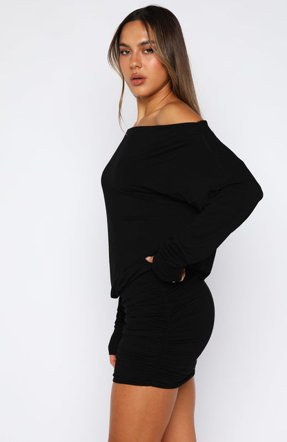 Take Your Turn Long Sleeve Mini Dress Black