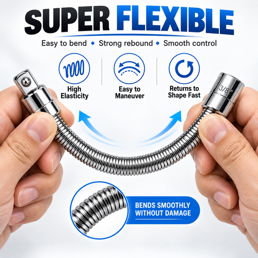 Bendable Flexible Spring Socket Extension Bar 1/4" 3/8" 1/2" Drive for Ratchet & Power Tools