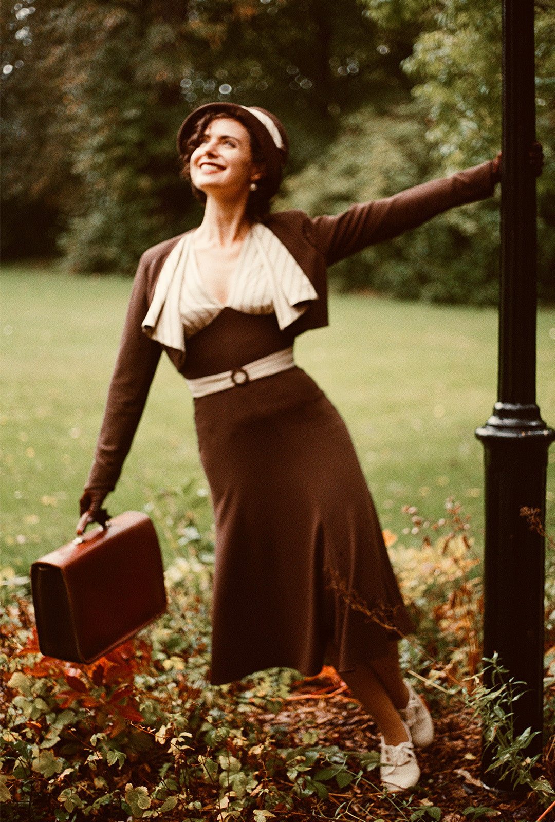 1930s Connie Dress and Crop Jacket - Brown and Oakline Stripe