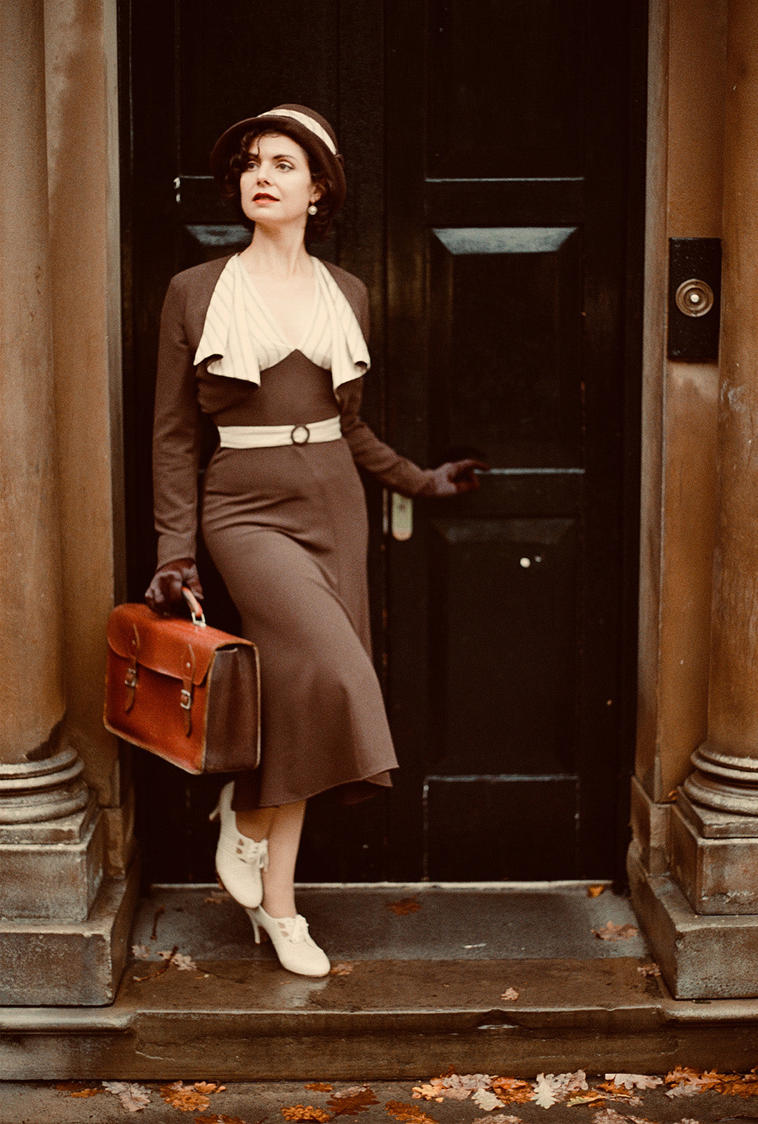 1930s Connie Dress and Crop Jacket - Brown and Oakline Stripe