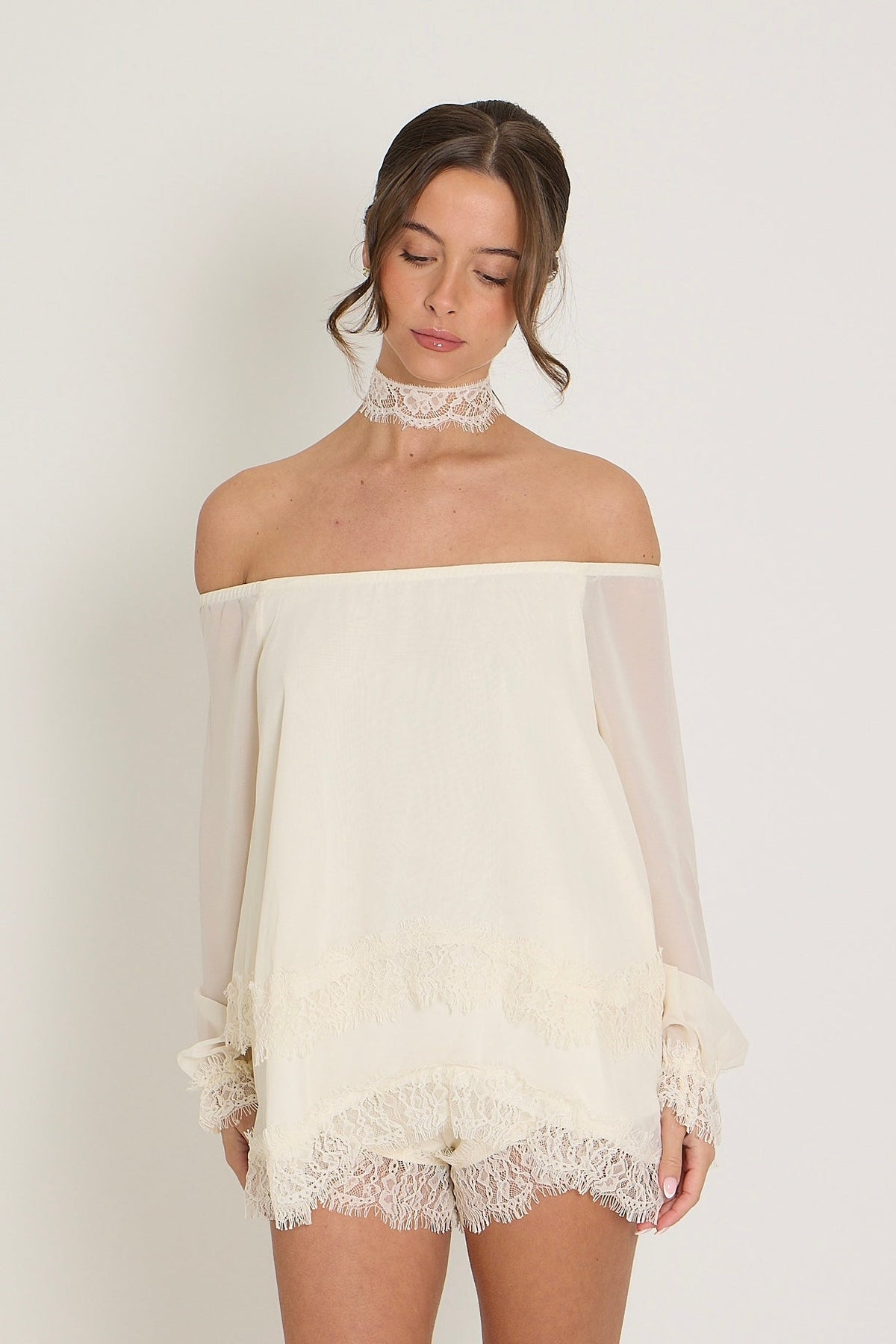 Bella Lace Top & Choker | Cream