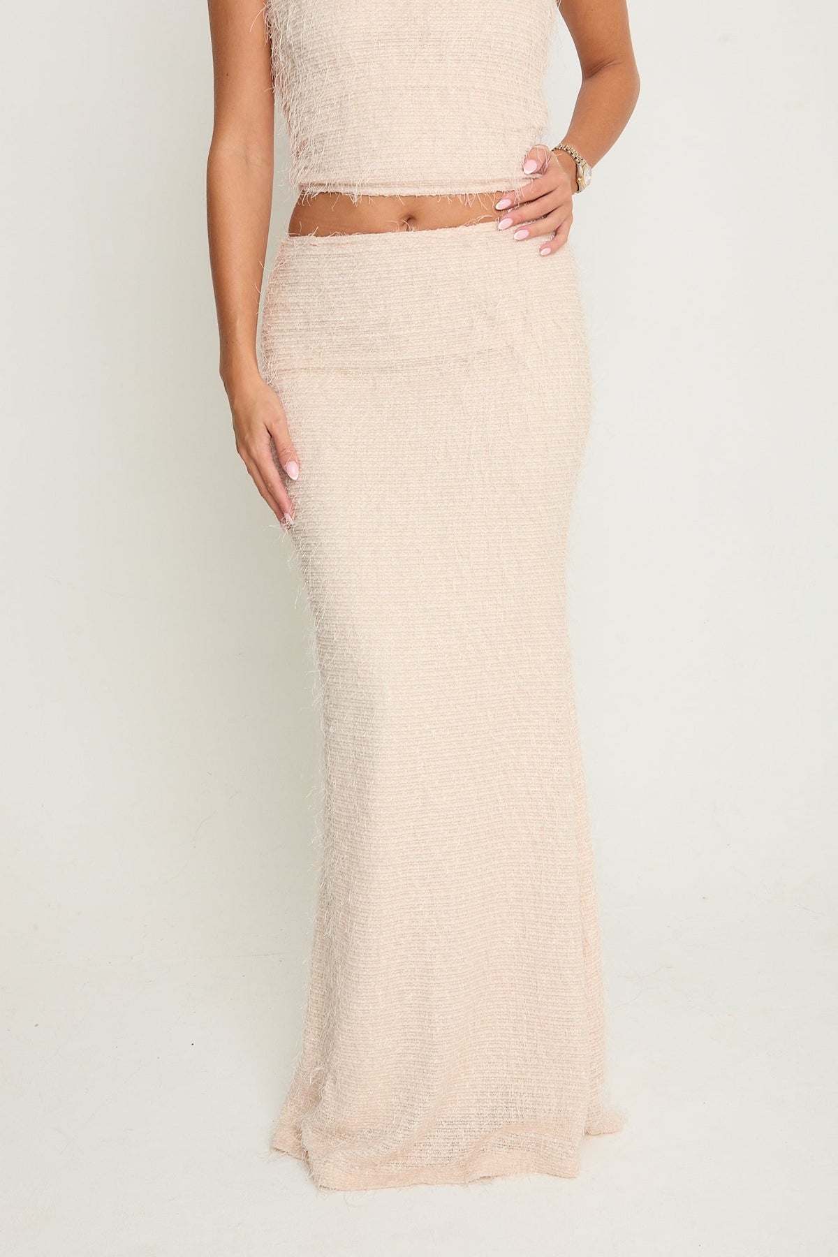 Claudia Fluffy Maxi Skirt | Nude