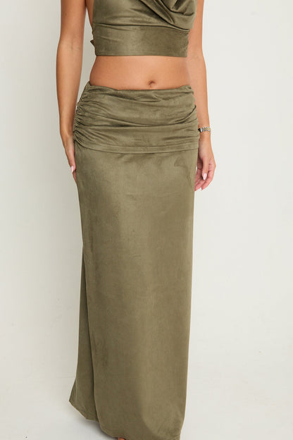 Poppy Suede Maxi Skirt | Khaki