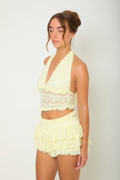 Tilly Lace Ruffle Co-Ord | Lemon