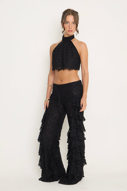 Sydney Lace Halter Top | Black