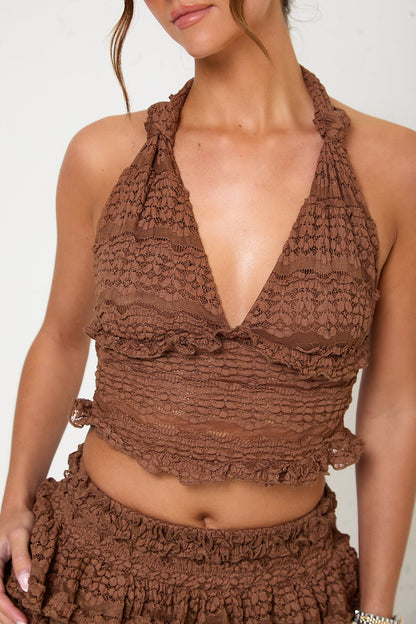 Tilly Lace Ruffle Co-Ord | Brown