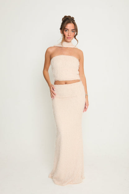 Claudia Fluffy Maxi Skirt | Nude