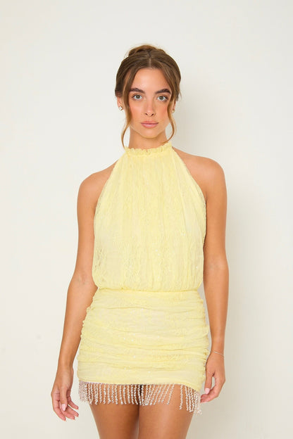 Cindy Lace Ruched Dress | Lemon