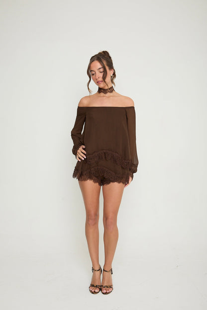 Bella Lace Top & Choker | Brown