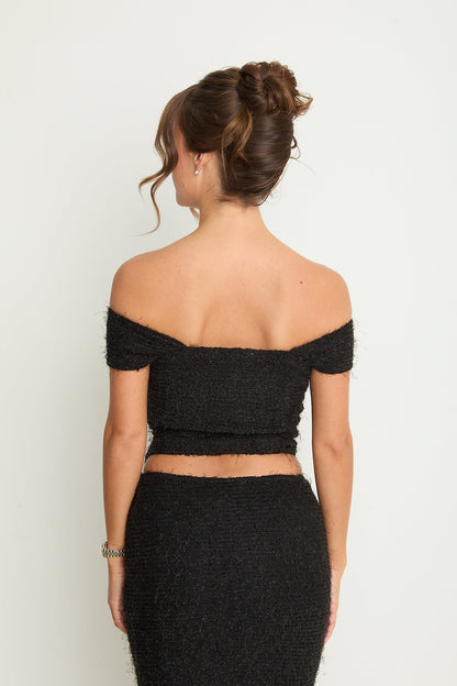 Claudia Fluffy Bandeau Top | Black