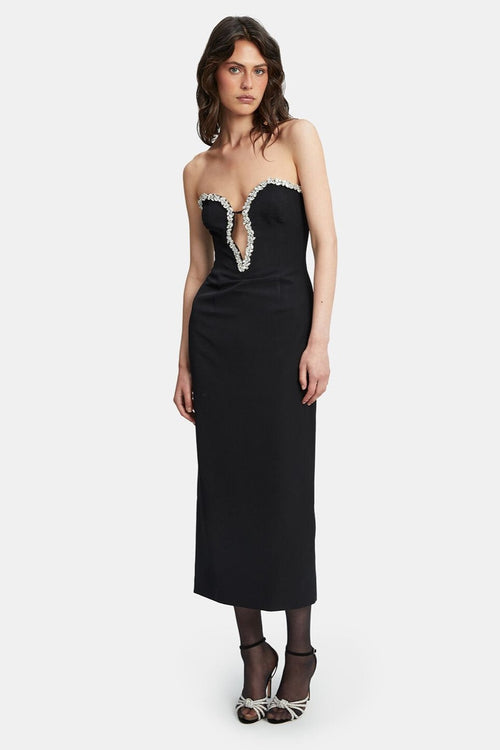 Eleni Diamante Midi Dress - Black