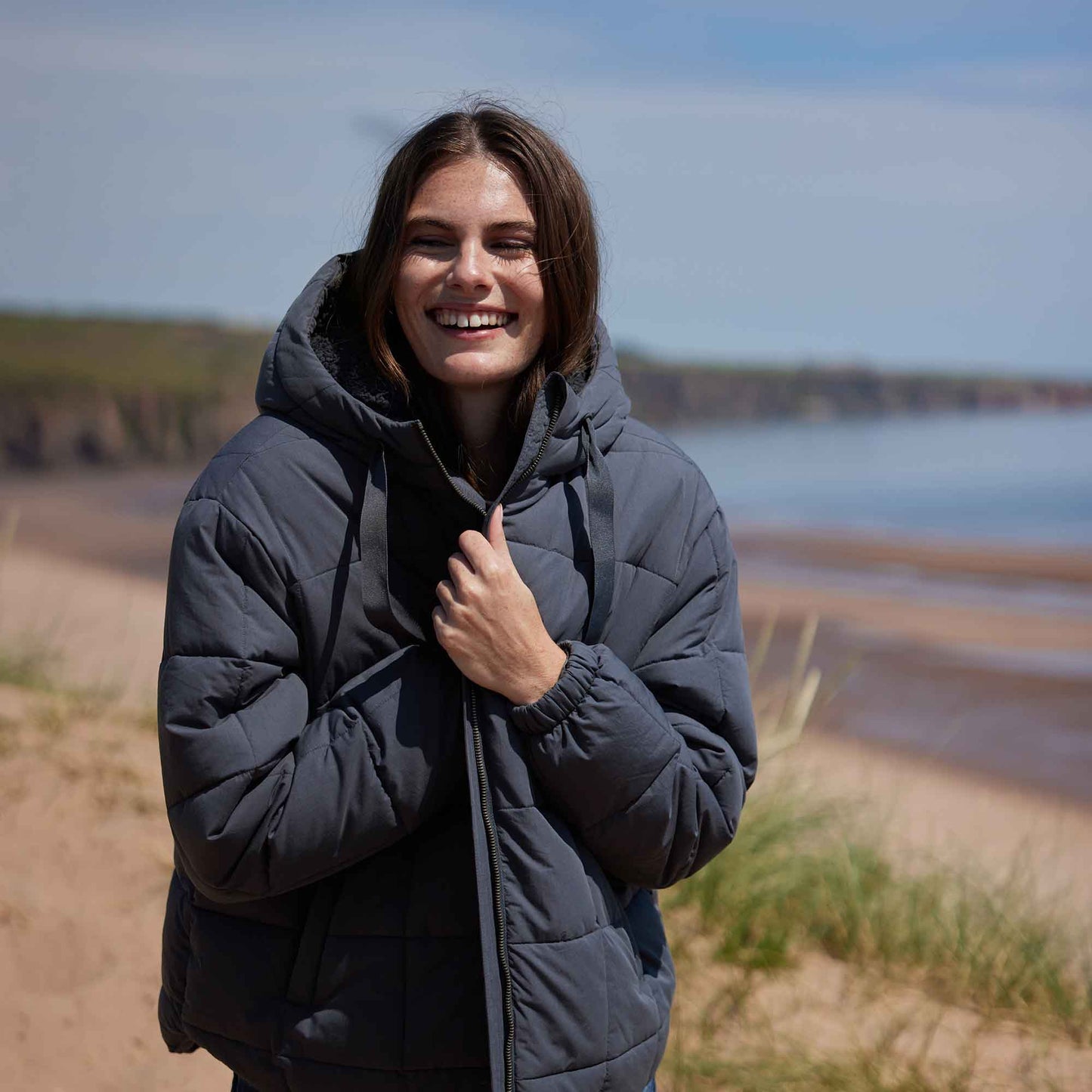 Else Womens Oversized Shower Resistant Heavy Padded Jacket - Washed Blue