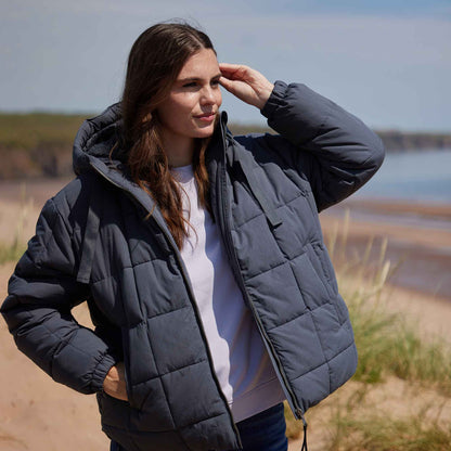 Else Womens Oversized Shower Resistant Heavy Padded Jacket - Washed Blue