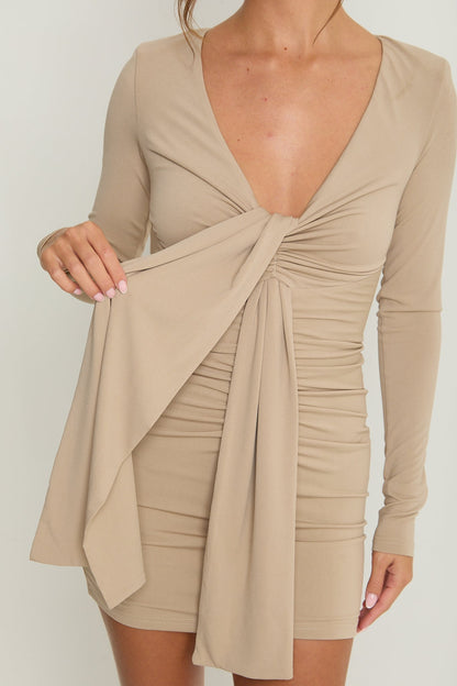 Kylie Ruched Drape Dress | Beige
