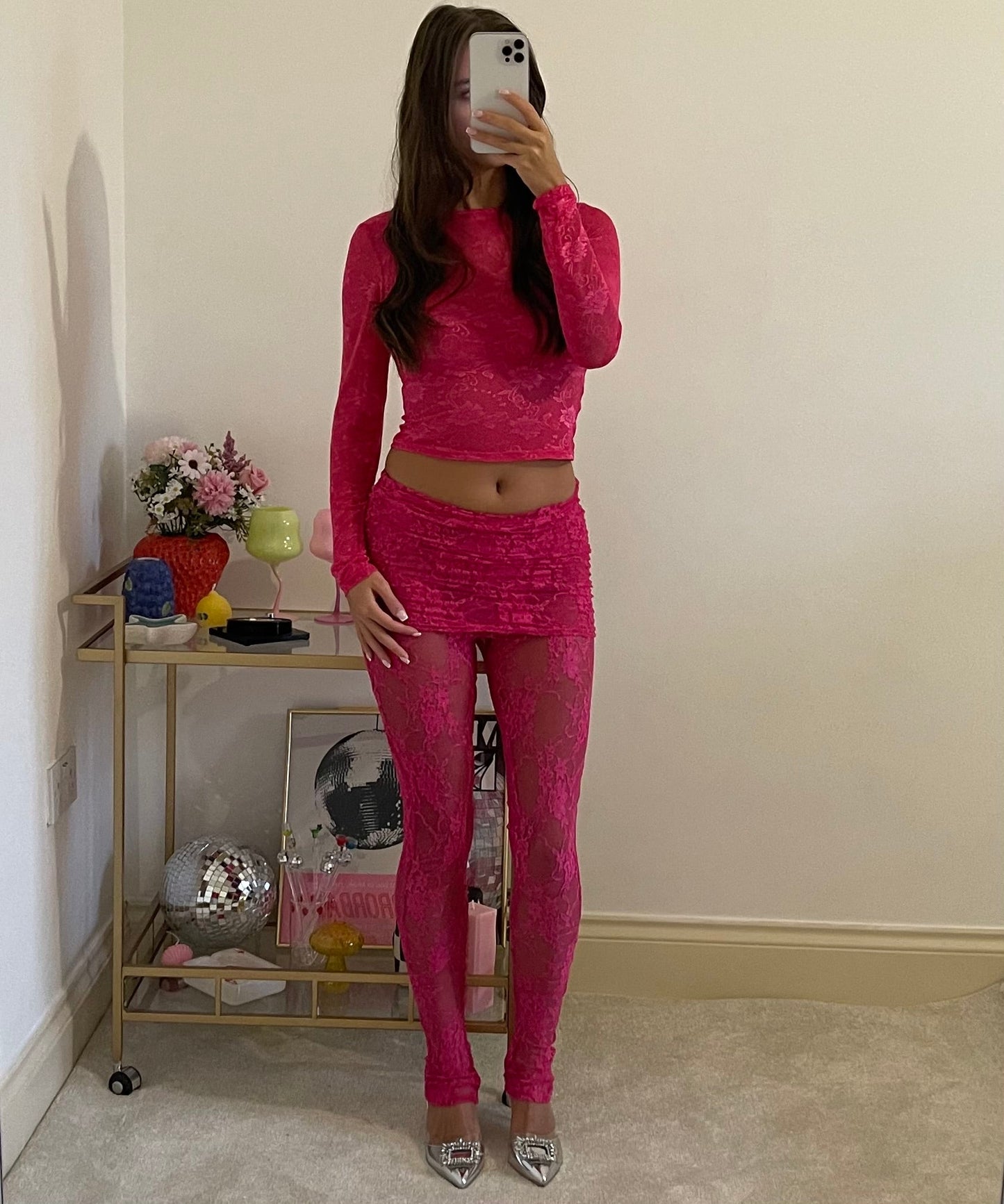 Lace Long Sleeve Top | Hot Pink