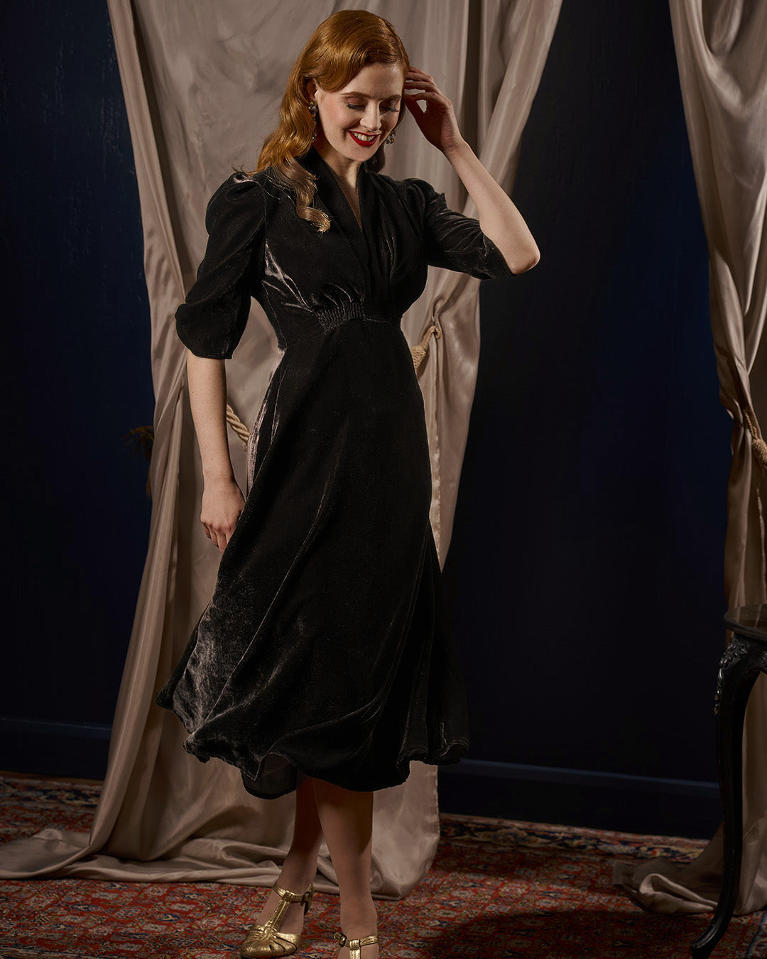 1930s Ivy Velvet Dress - Liquorice