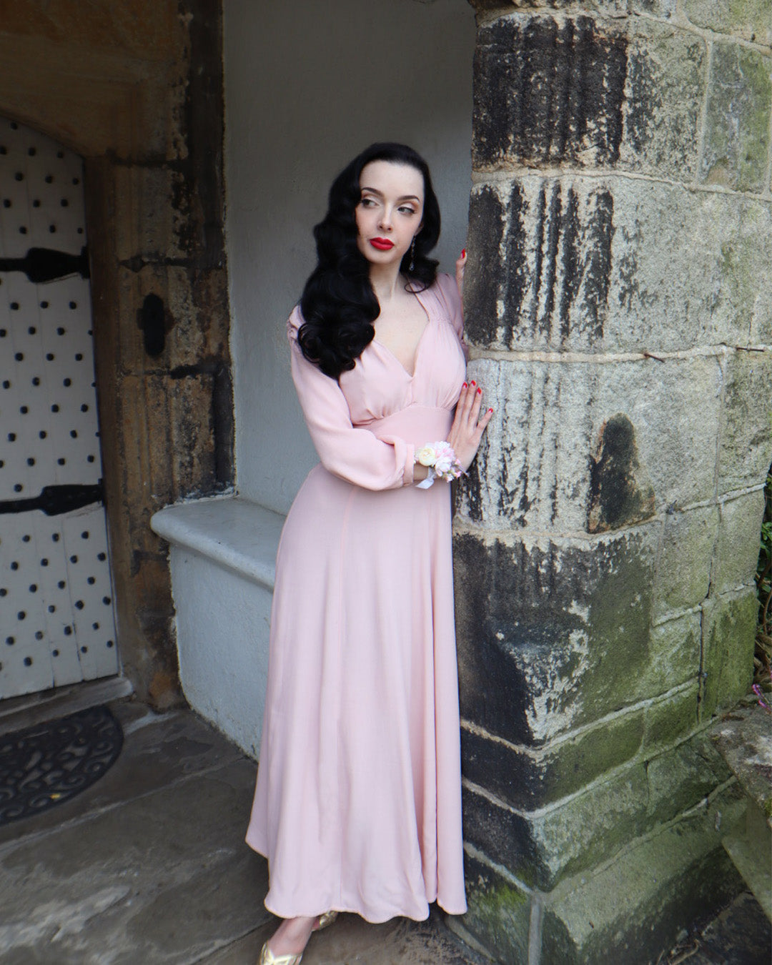 1940s 'Marian' Midi Dress - Blush Pink
