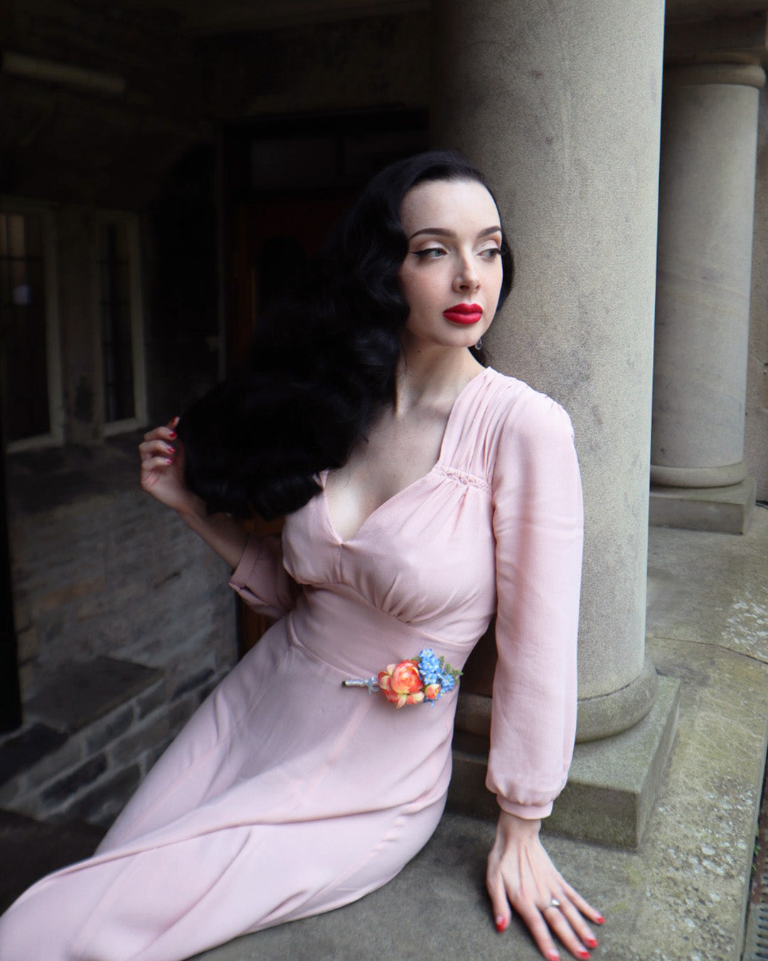 1940s 'Marian' Midi Dress - Blush Pink