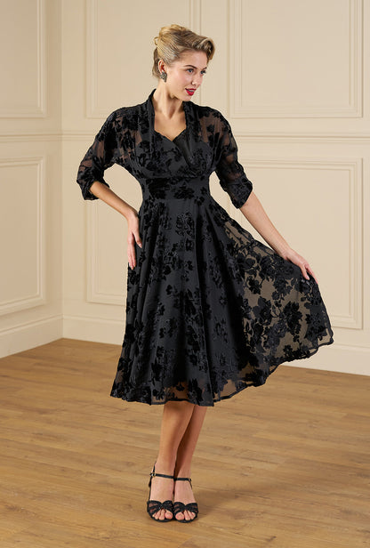 1950s Grace Dress - Black Rose Devore