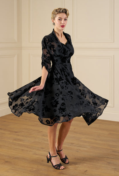 1950s Grace Dress - Black Rose Devore