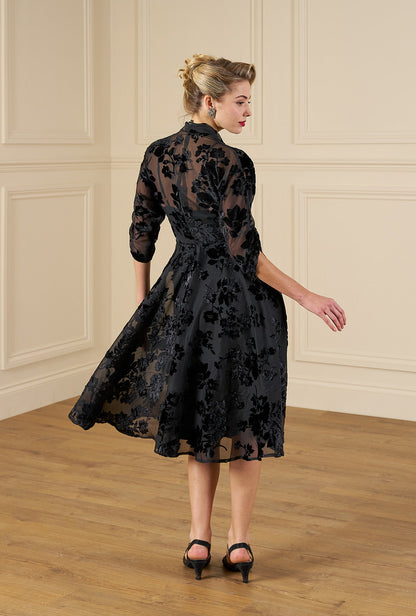 1950s Grace Dress - Black Rose Devore