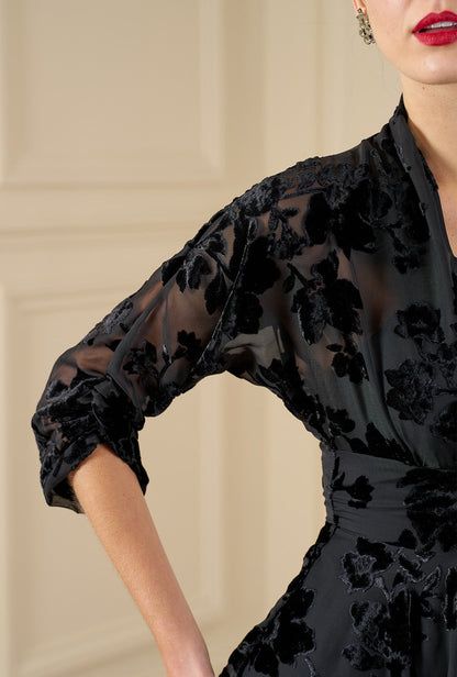 1950s Grace Dress - Black Rose Devore