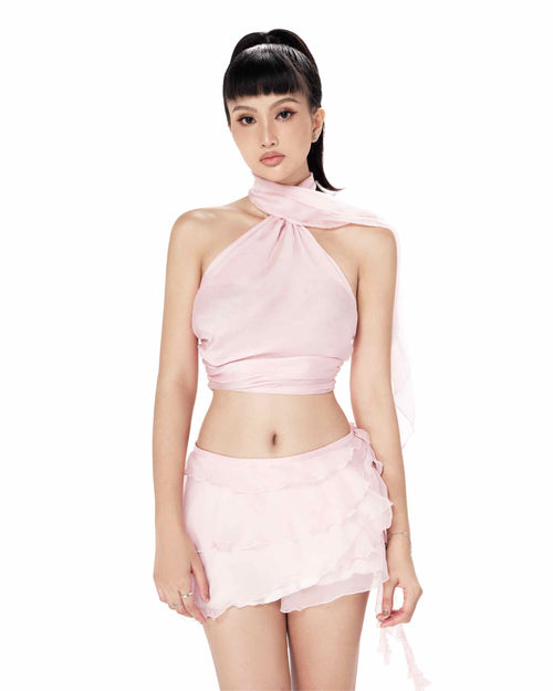 Volante Silk Chiffon Top - Pink