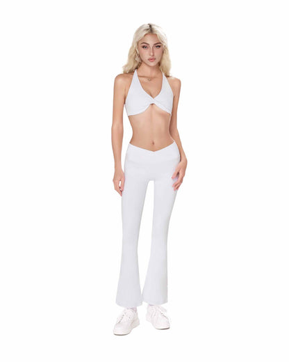 Zoe Petite Scrunch Flare Leggings - White