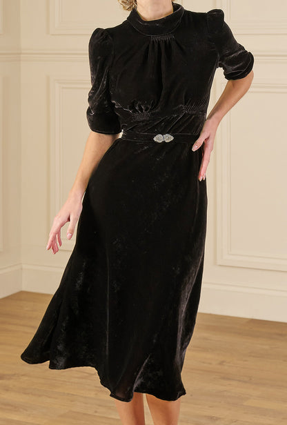 1930s Loretta Bias Dress - Liquorice