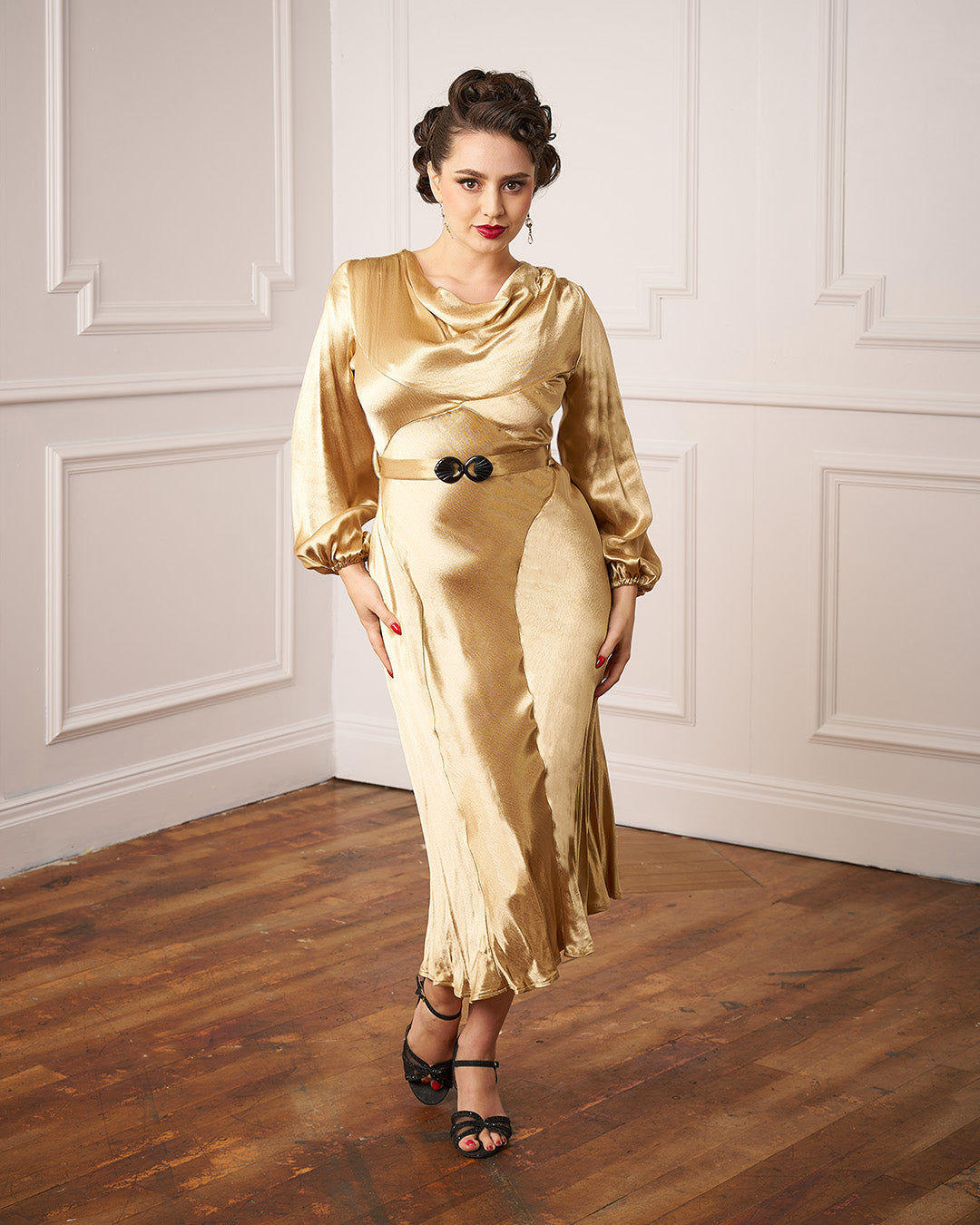 1930s Joanie Bias Cut Dress - Gold Satin
