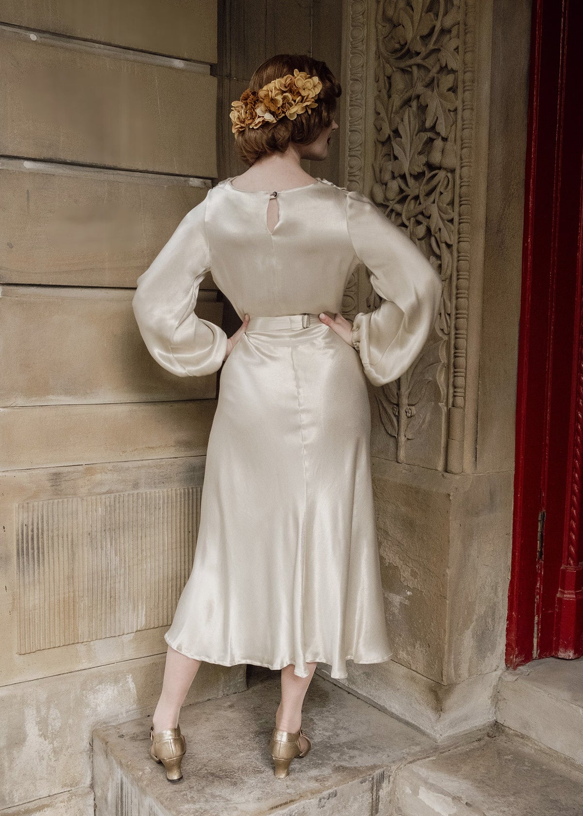 1930s Joanie Bias Cut Dress - Oyster Satin