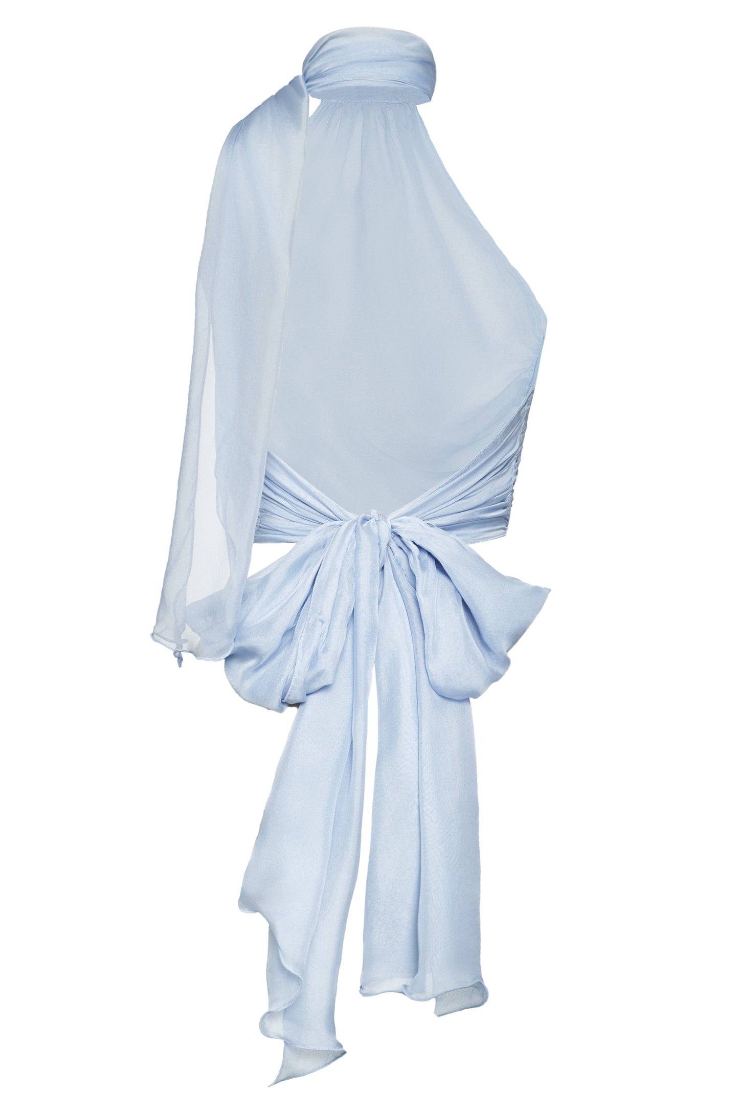 Volante Silk Chiffon Top - Misty Blue