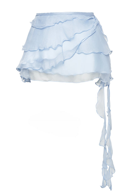 Volante Silk Chiffon Skirt - Misty Blue