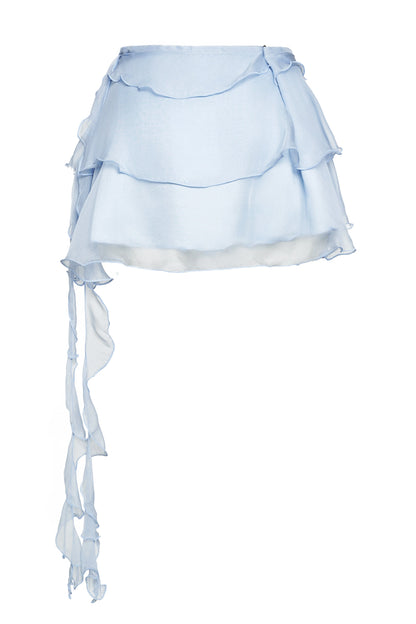 Volante Silk Chiffon Skirt - Misty Blue
