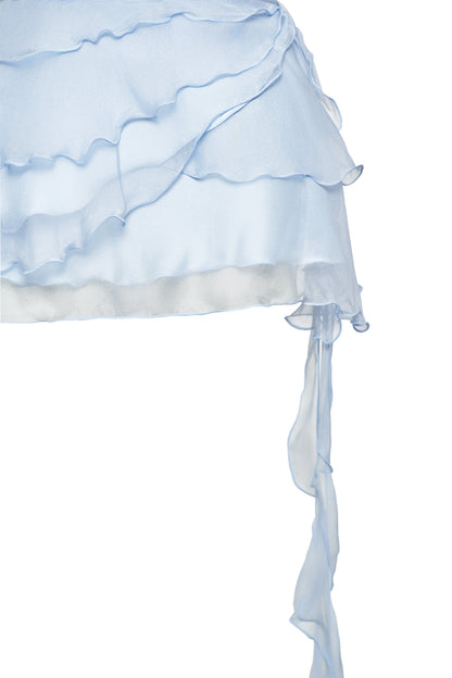 Volante Silk Chiffon Skirt - Misty Blue
