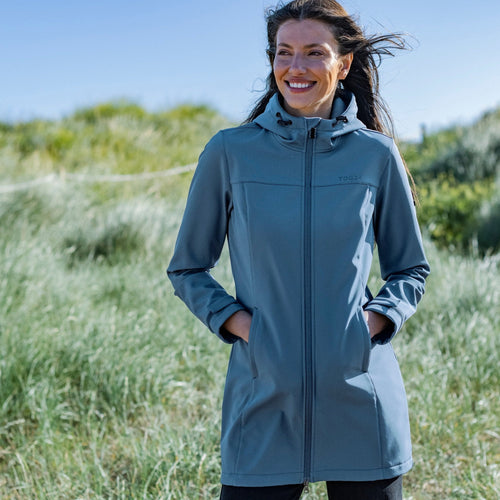 Keld Womens Long Shower Resistant Hooded Softshell Jacket - Blue Stone