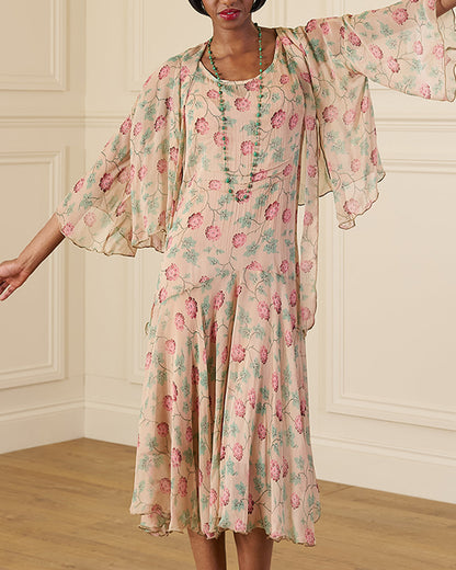 1920s Laverne Dress and Kimono - Hydrangea Georgette