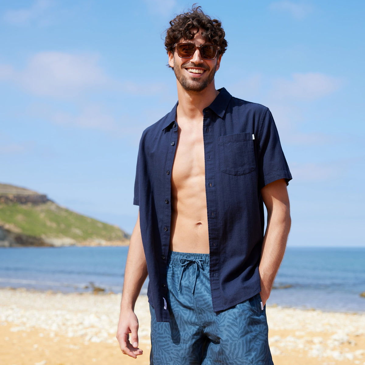 Preston Mens 100% Cotton Supersoft Short Sleeve Shirt - Indigo