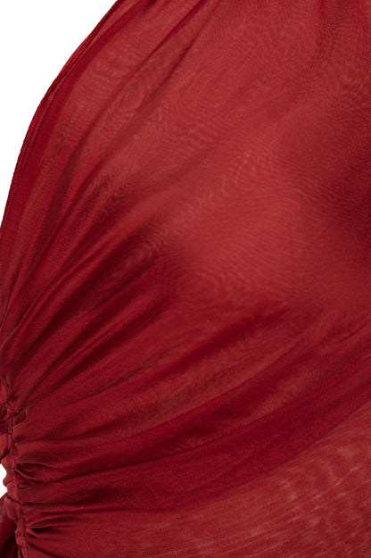 Volante Silk Chiffon Top - Dark Red