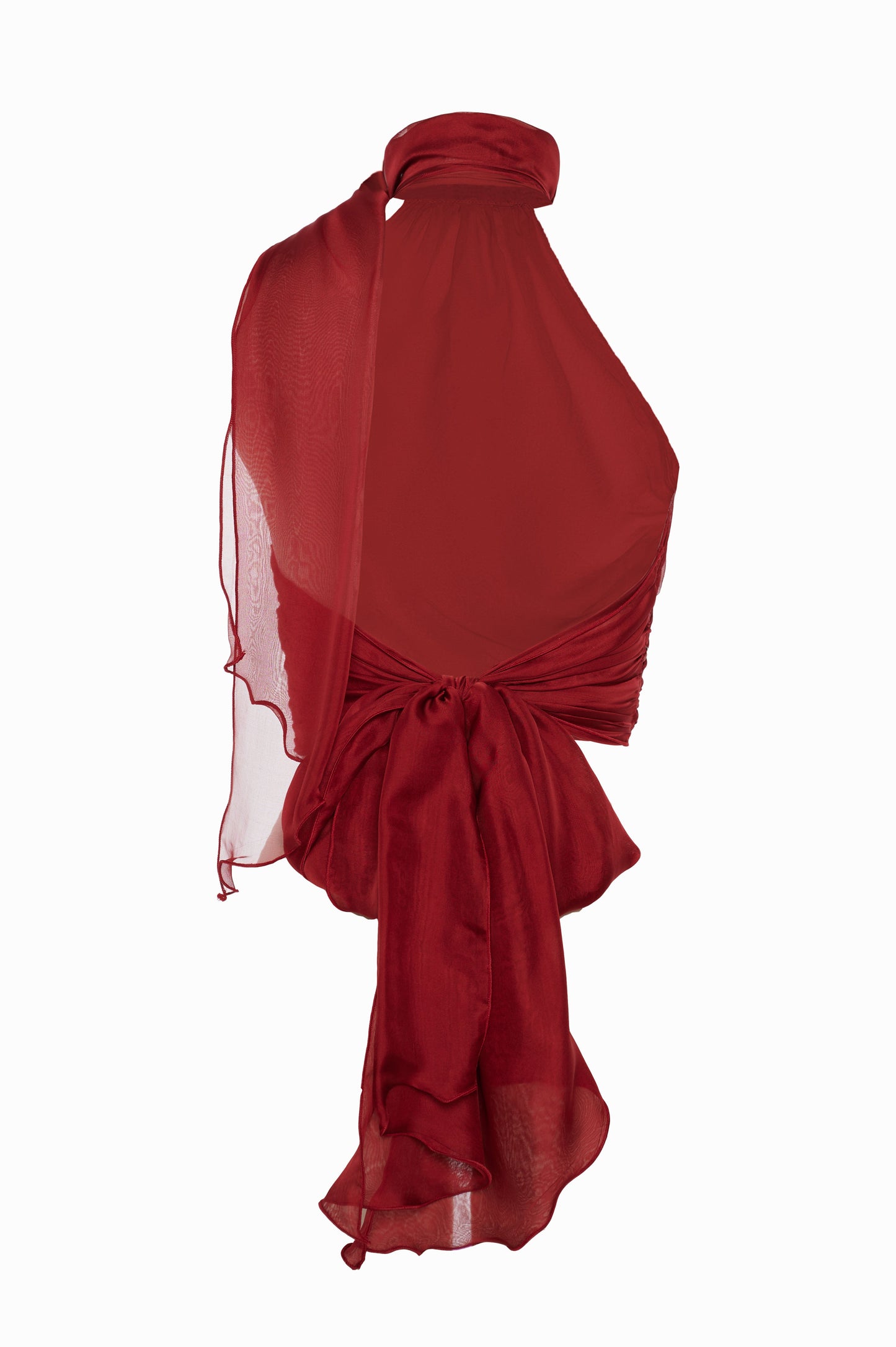 Volante Silk Chiffon Top - Dark Red