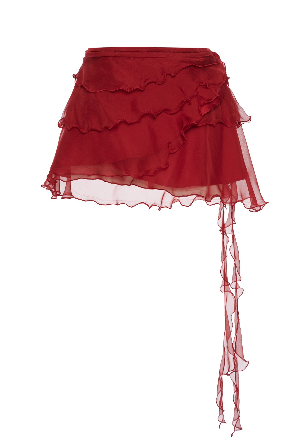 Volante Silk Chiffon Skirt - Dark Red