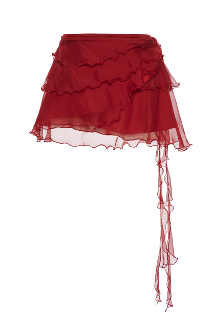 Volante Silk Chiffon Skirt - Dark Red