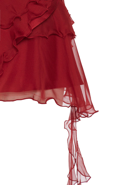 Volante Silk Chiffon Skirt - Dark Red