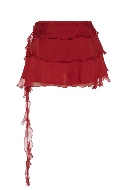 Volante Silk Chiffon Skirt - Dark Red